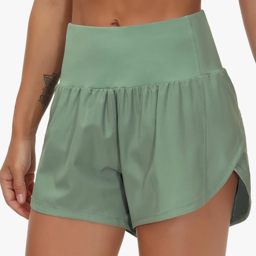 High-Waisted Green Running Shorts